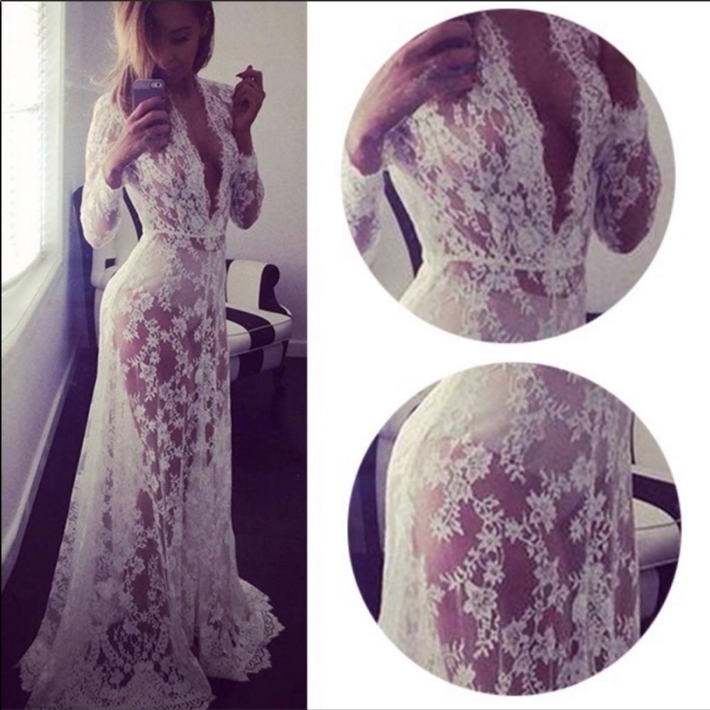 Ivy Leaf Sheer, Subtle, Soft Lash Lace Maxi Dress - Picture 5 of 8